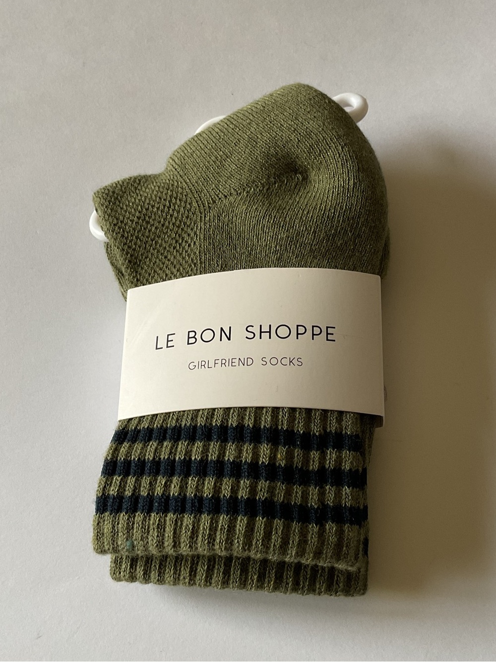 LE BON SHOPPE GIRLFRIEND SOCKS STRIPED CREW SAGE GREEN OS NWT